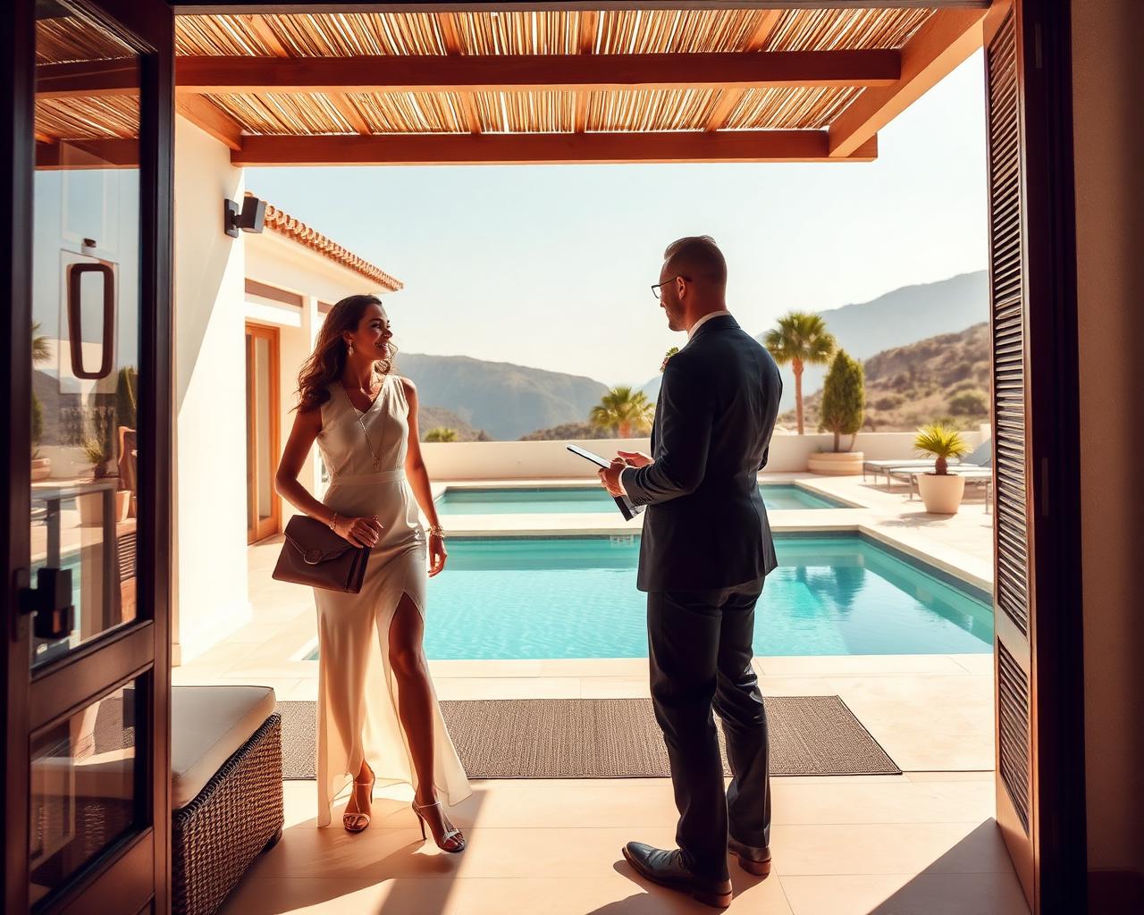 A guest being welcomed to a luxury villa by a Holiday PA concierge